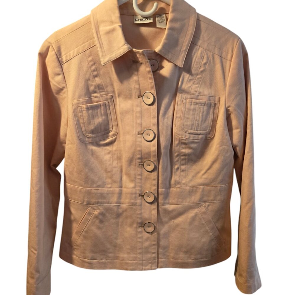 LNGU Vintage Pastel Pink Button Up Jacket Chico's Size 1